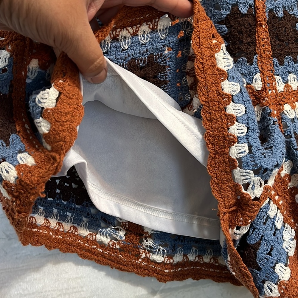 Ultra Pink Cottagecore Granny Square Crochet Shorts Brown Blue White Size XL - Picture 4 of 13